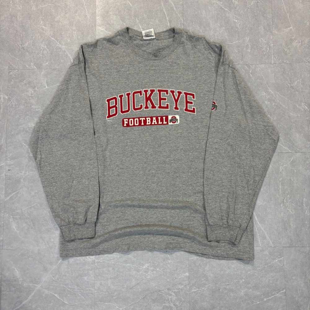 Alstyle Ohio State Buckeye Football Long Sleeve T-Shirt Gray Mens 2XL OSU NCAA